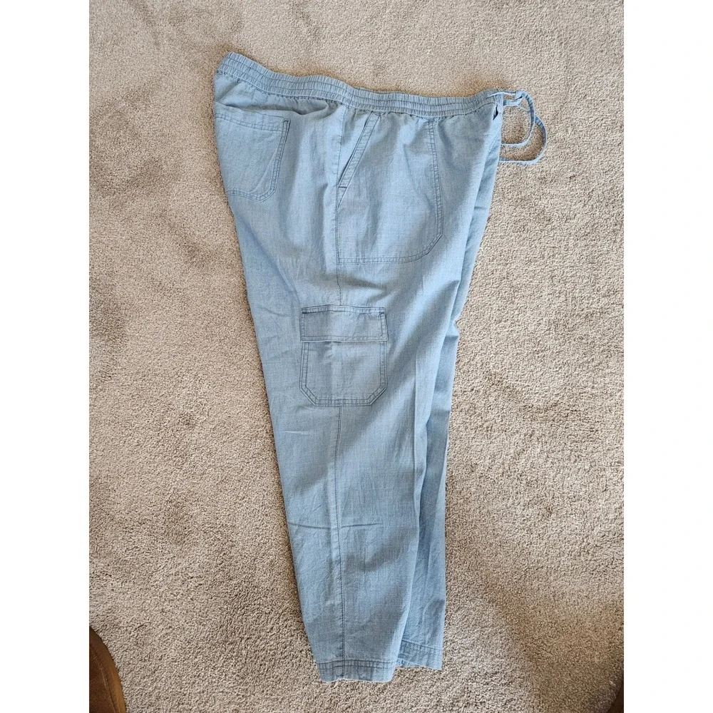 J.Crew Cargo Pants Women 18 Light Blue Chambray Wide Leg Minimalist Capsule Boho